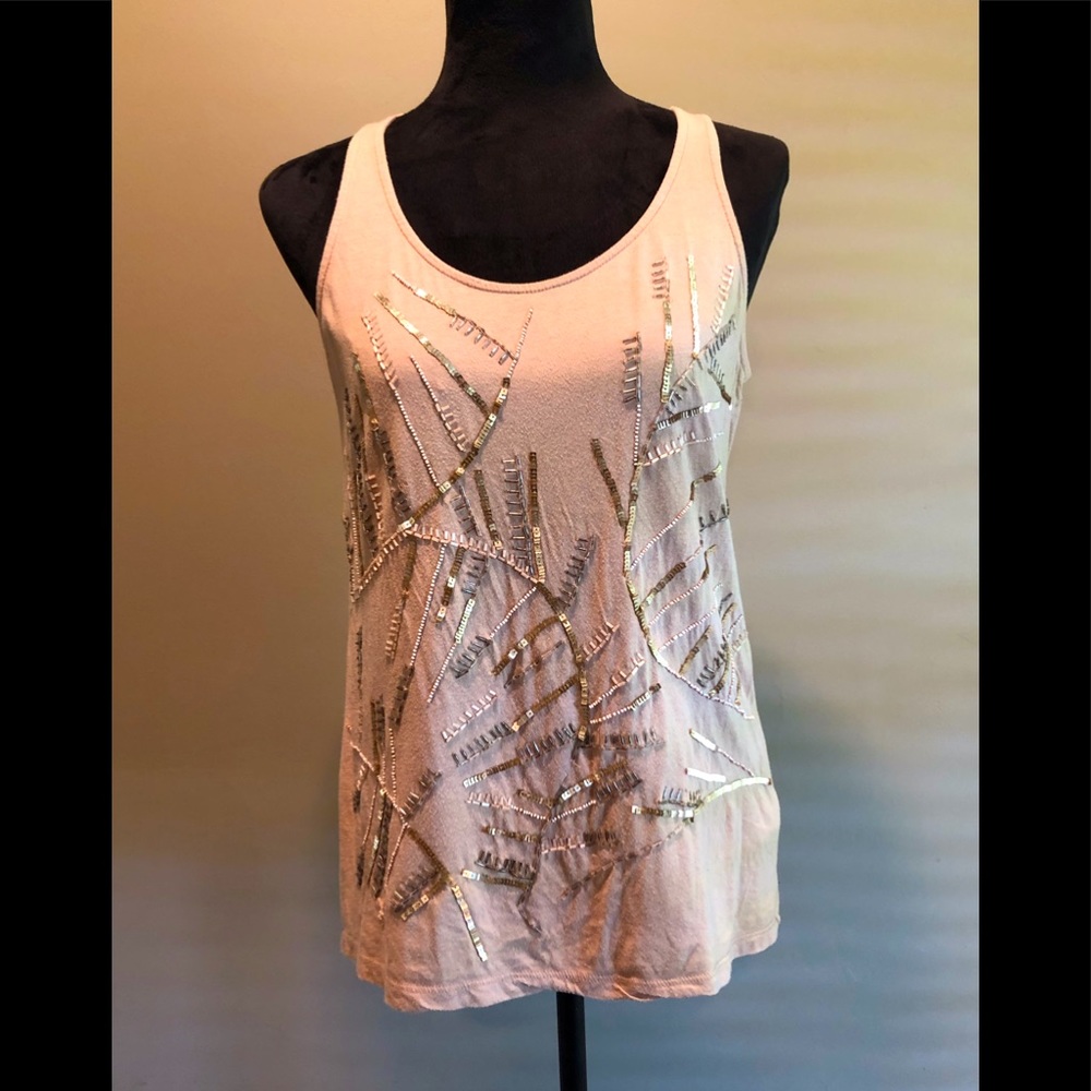 Lauren Conrad Medium light tan colored sleeveless top with sequins